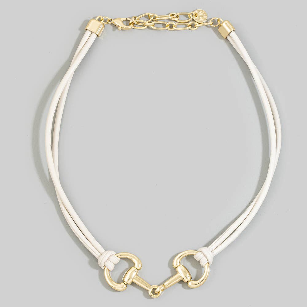 Vegan Leather Cord Horse Bit Pendant Necklace