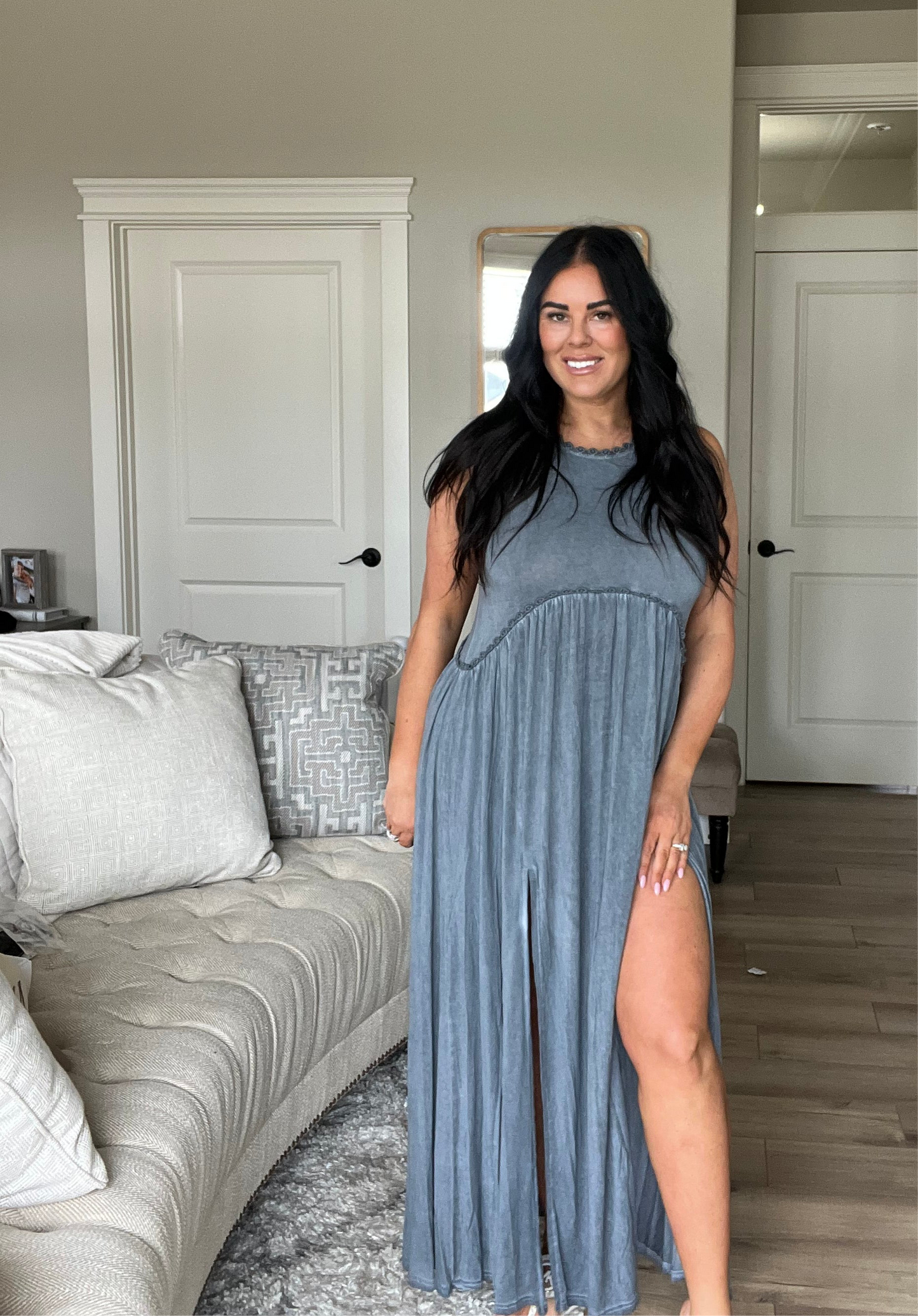 Front slit knit maxi dress