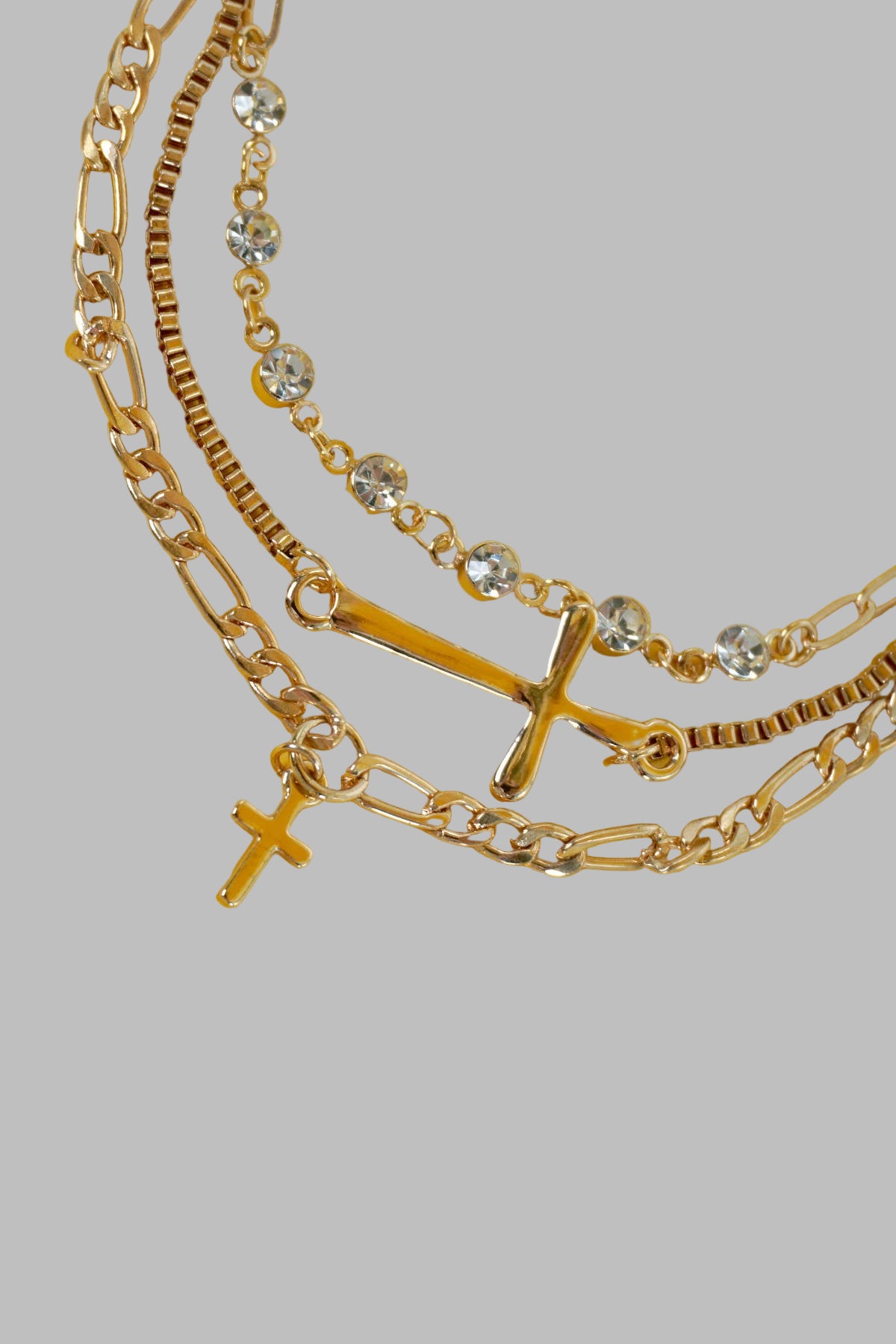 MULTI LAYER CROSS STATION RHINESTONE BRACELET