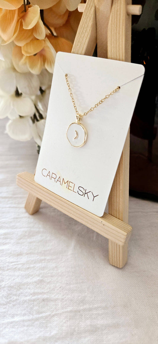 White Crescent Moon Necklace 18k Gold