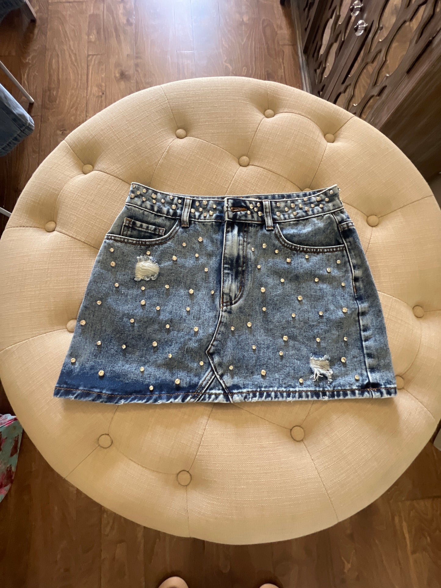 Denim and Rhinestone Mini Skirt