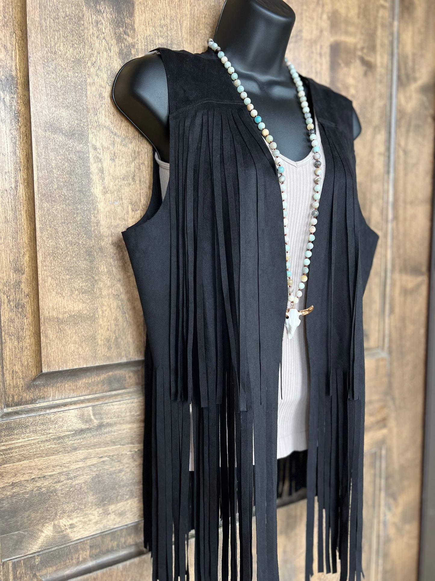 Studded Suede Fringe Vest