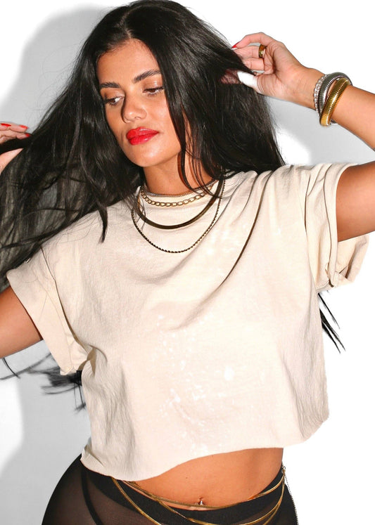 CROPPED PEBBY BASICS BLEACHED OUT IVORY TEE *COMING SOON*