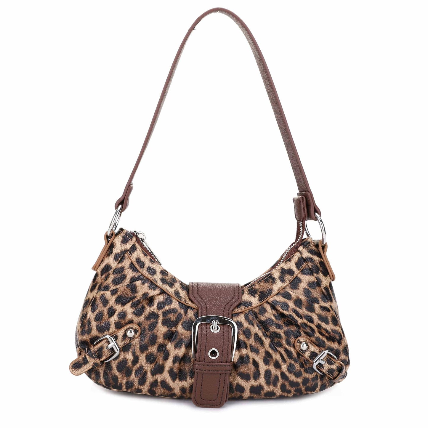 Leopard Print Buckle Baguette Shoulder Bag