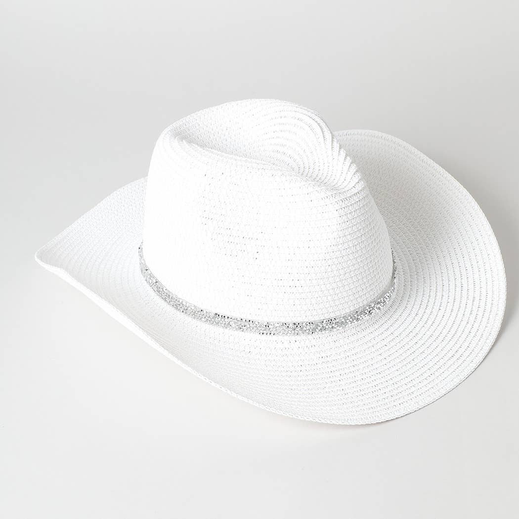 Rhinestone Band Straw Panama Cowboy Hat