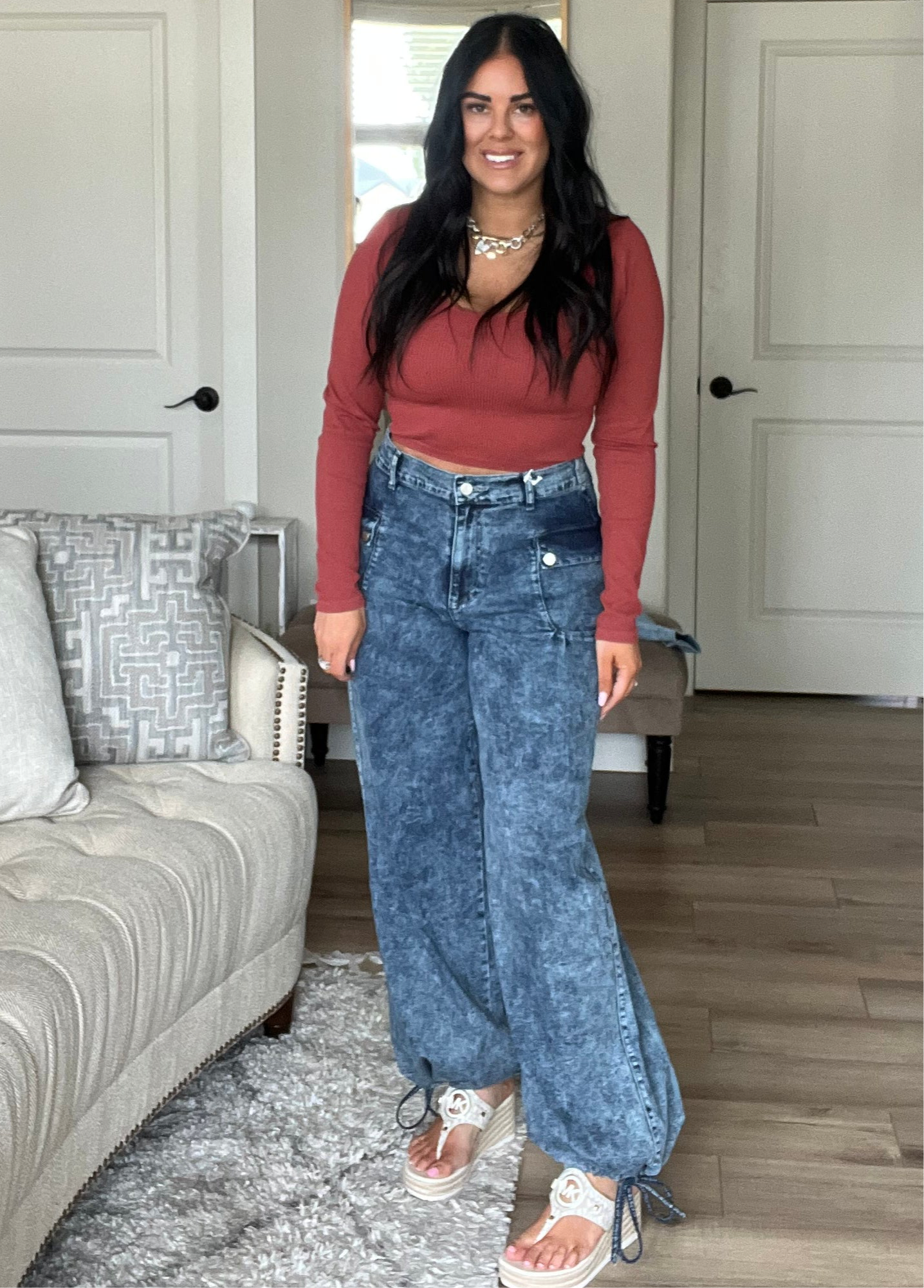 CHARLIE CINCH HEM WIDE LEG JEANS