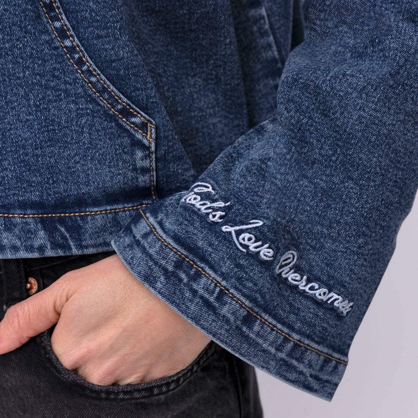 Vintage Washed Jesus Loves You Denim Hoodie