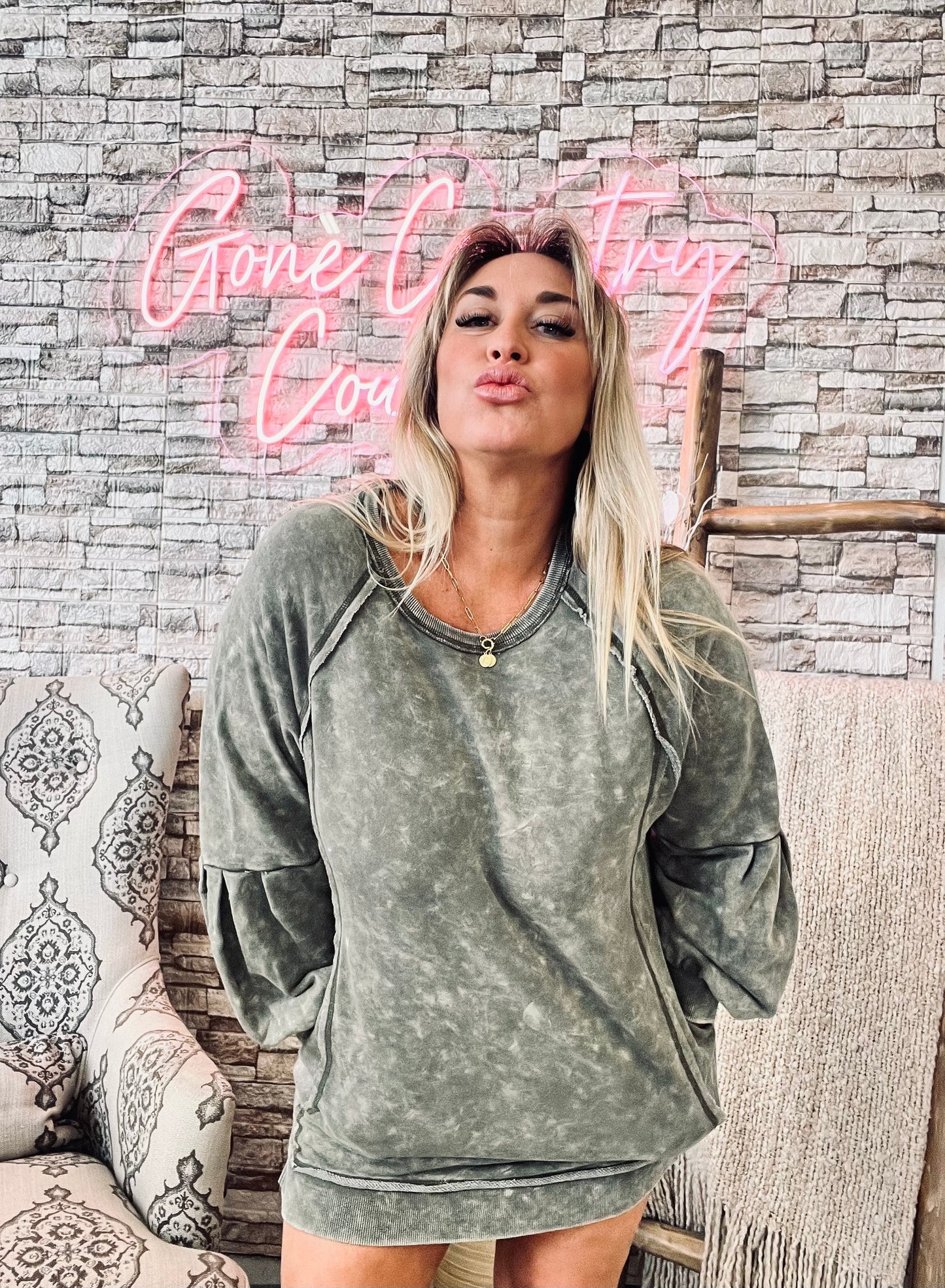 Mineral Washed Raglan Sleeve Casual Mini Dress