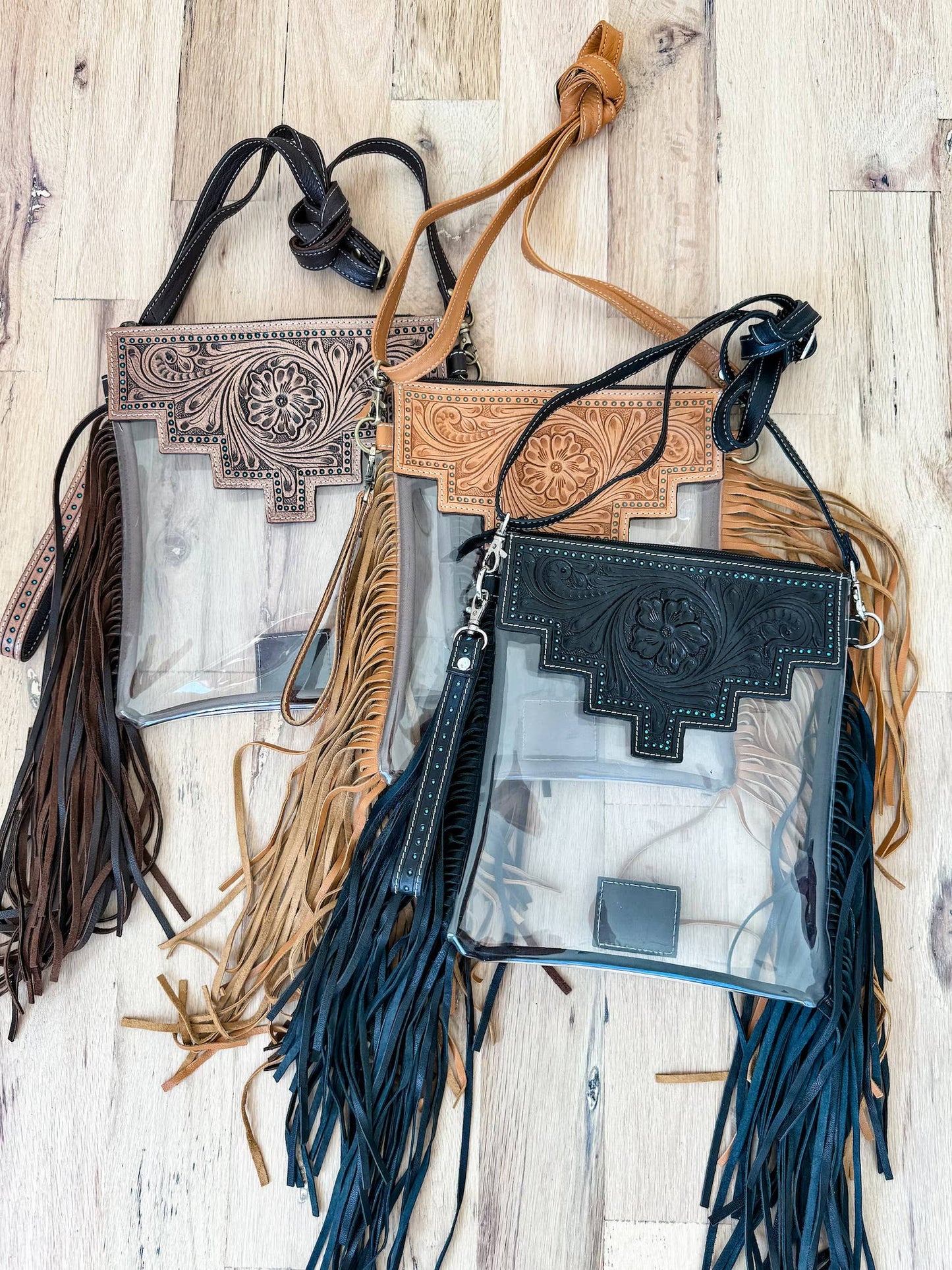 SHAYNE LARGE - Hand Tooled Clear Crossbody Concert bag
