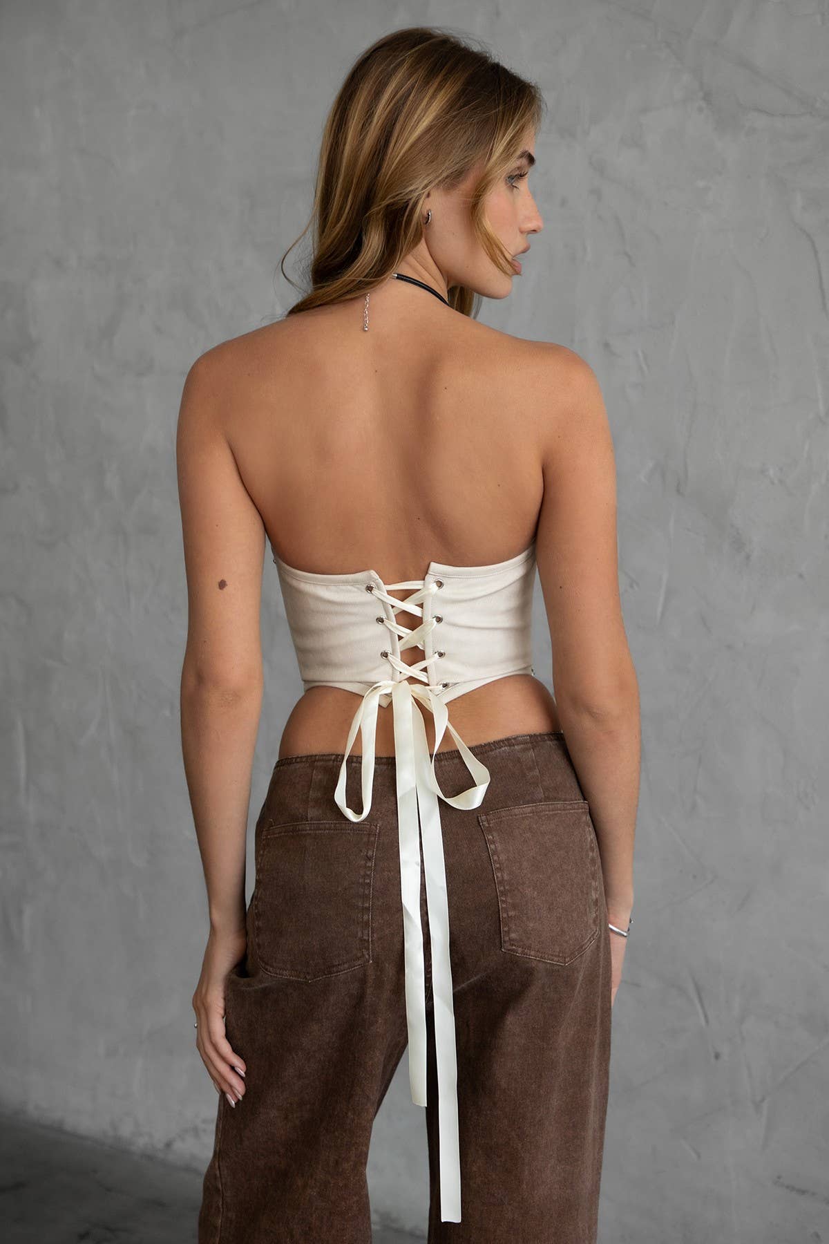 Western Leather Strapless Corset Top