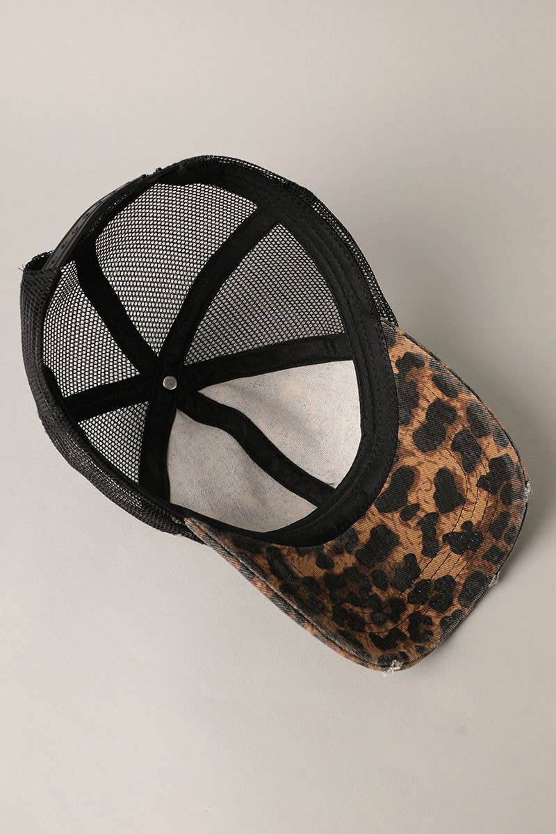 Leopard Print Distressed Cap