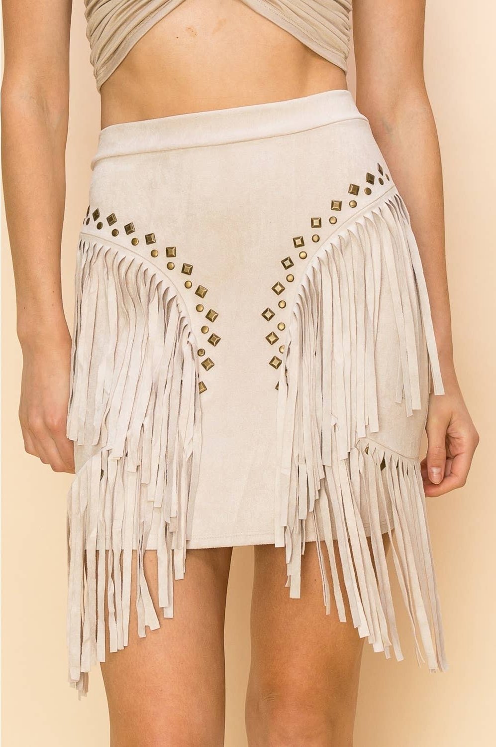 Studded Suede Fringe Mini Skirt
