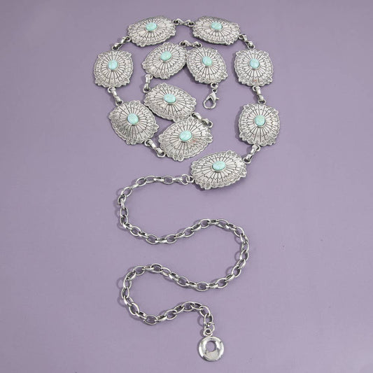 Western Concho Chain Belt With Turquoise Stone