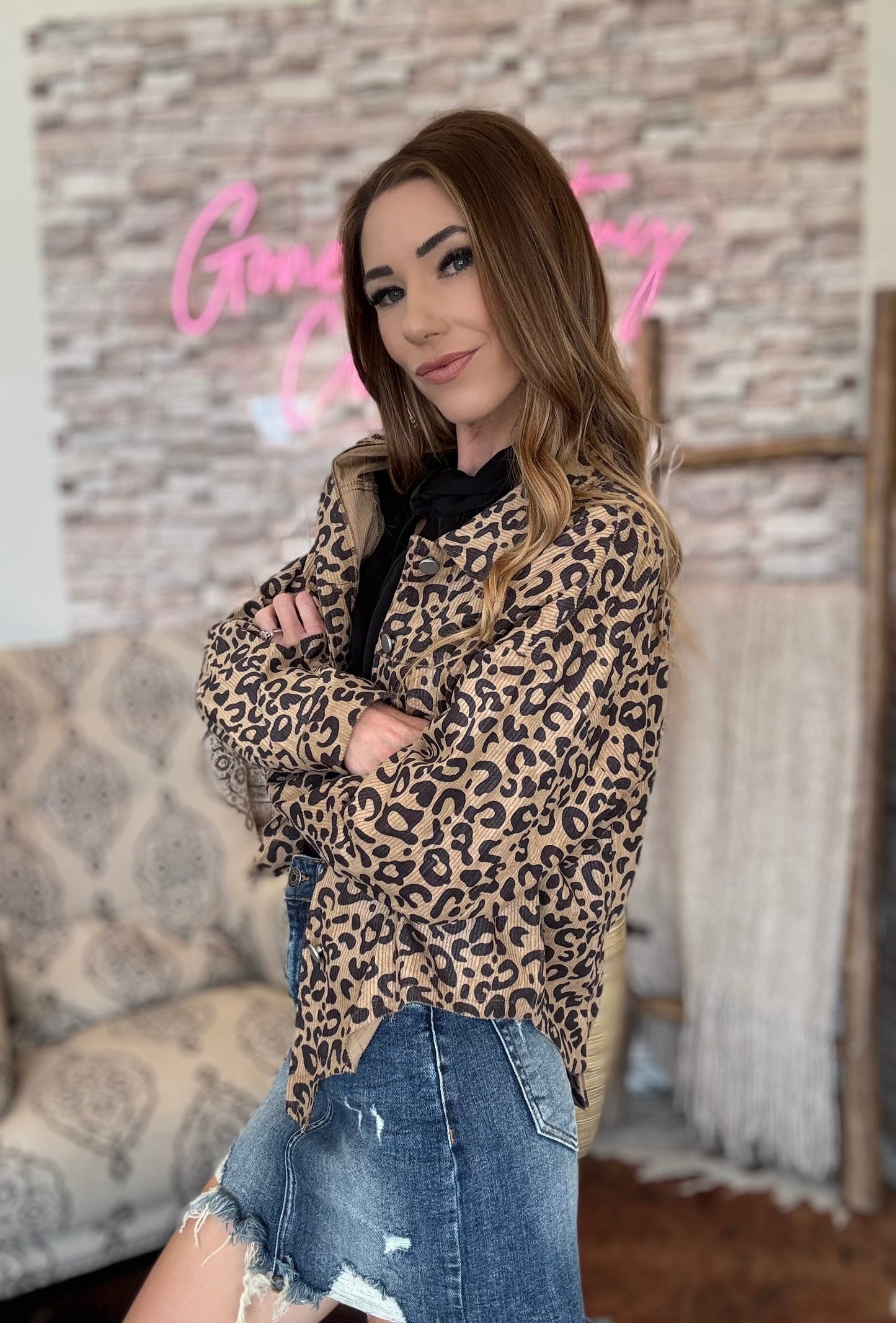 Leopard Button Corduroy Jacket