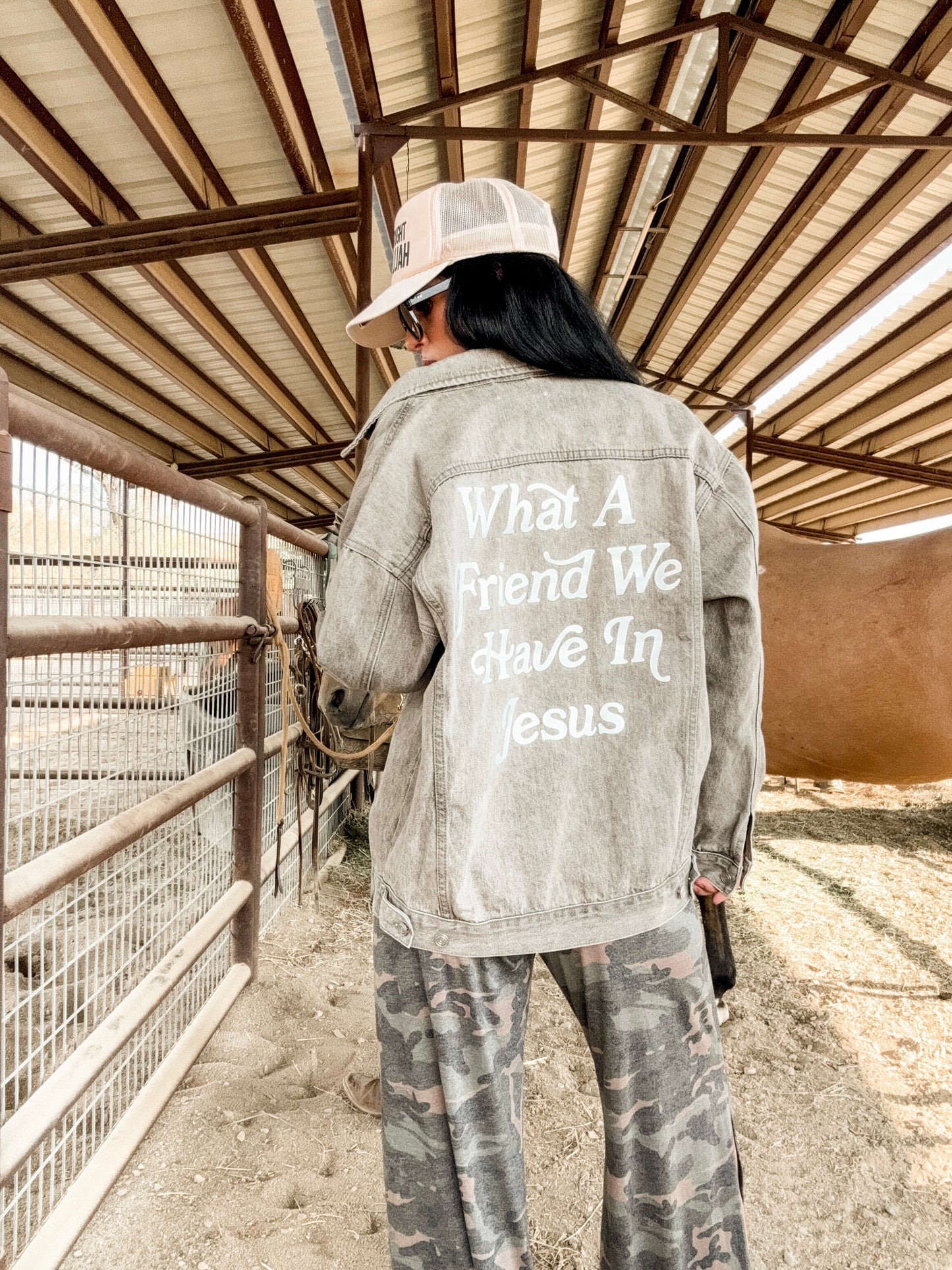 What a Friend in Jesus Grey Denim Jacket