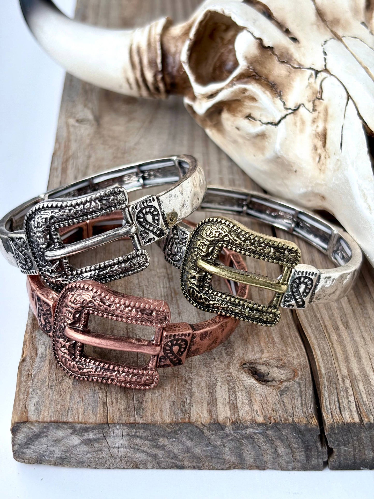 Western Belt Buckle Bar Bangle Stretch Bracelet