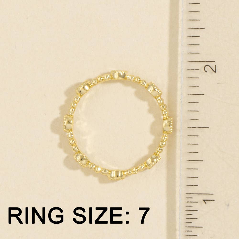 Beaded Bezel Cz Station Band Ring