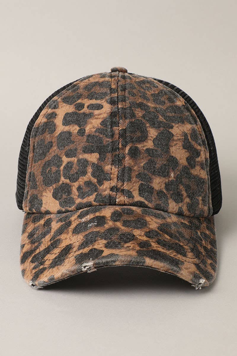 Leopard Print Distressed Cap