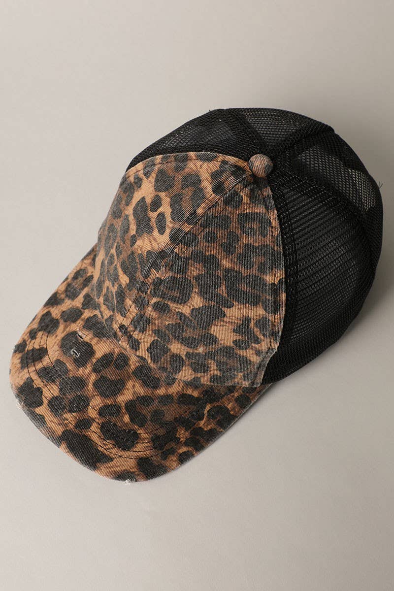 Leopard Print Distressed Cap