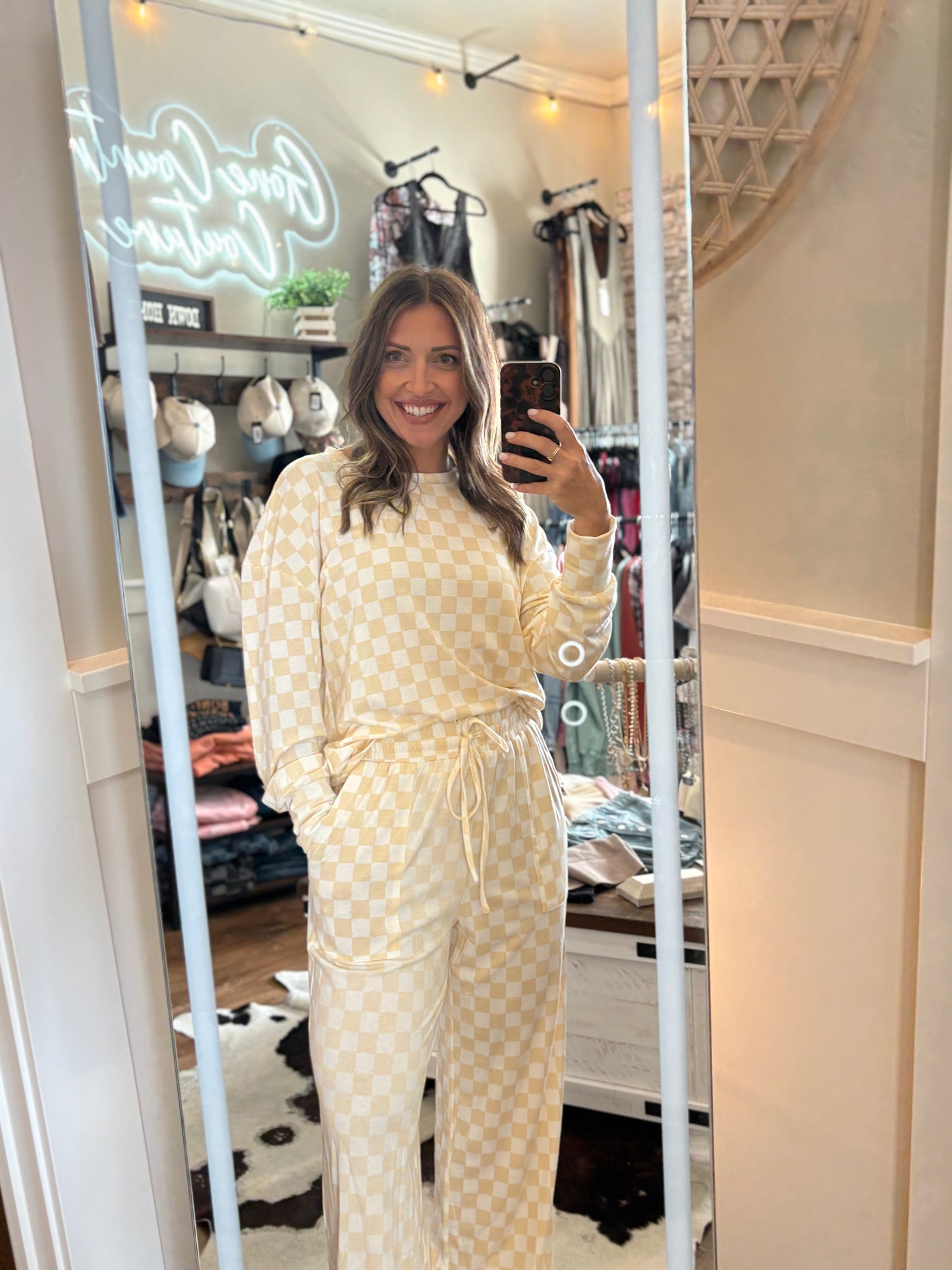 Checker Top and Pants Lounge Set
