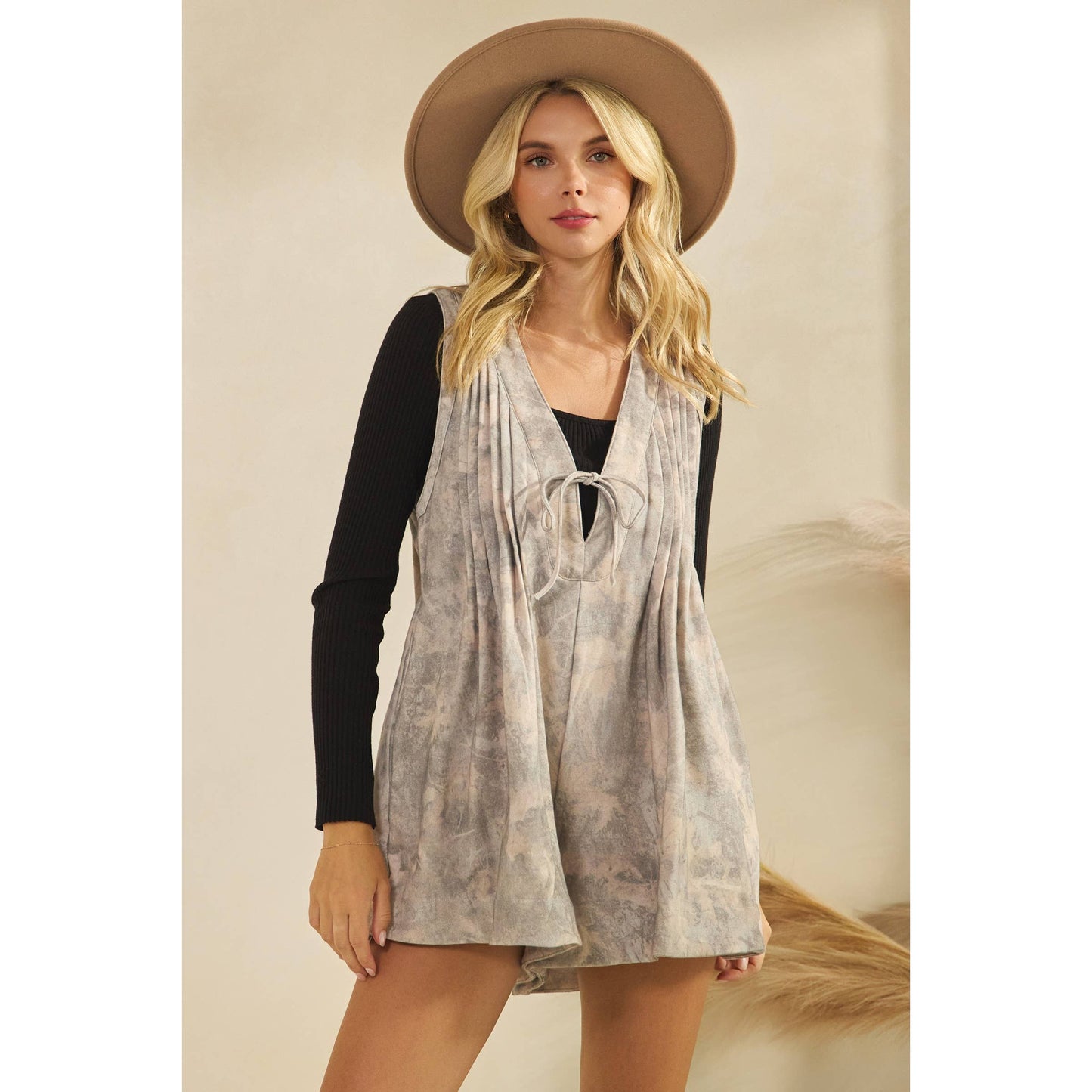 Woodland French Terry Sleeveless V Neck Romper