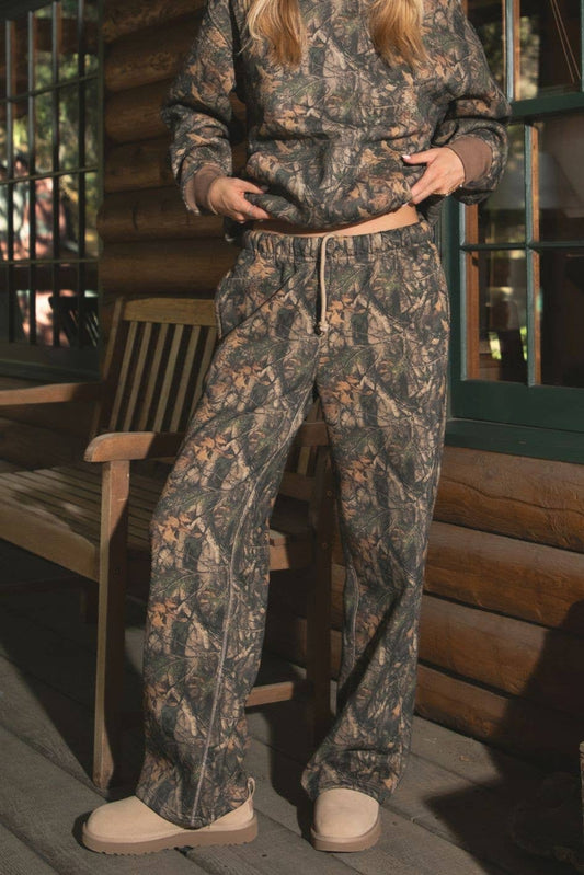 BAYOU Woodland Camo Lounge Fleece Wide Leg Sweatpants
