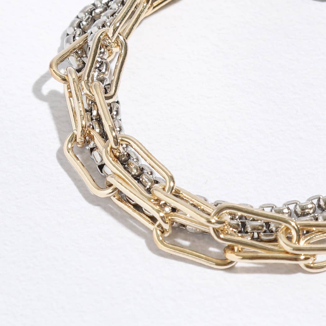 Two Tone Multi Chain Link Bracelet Magnet Closure