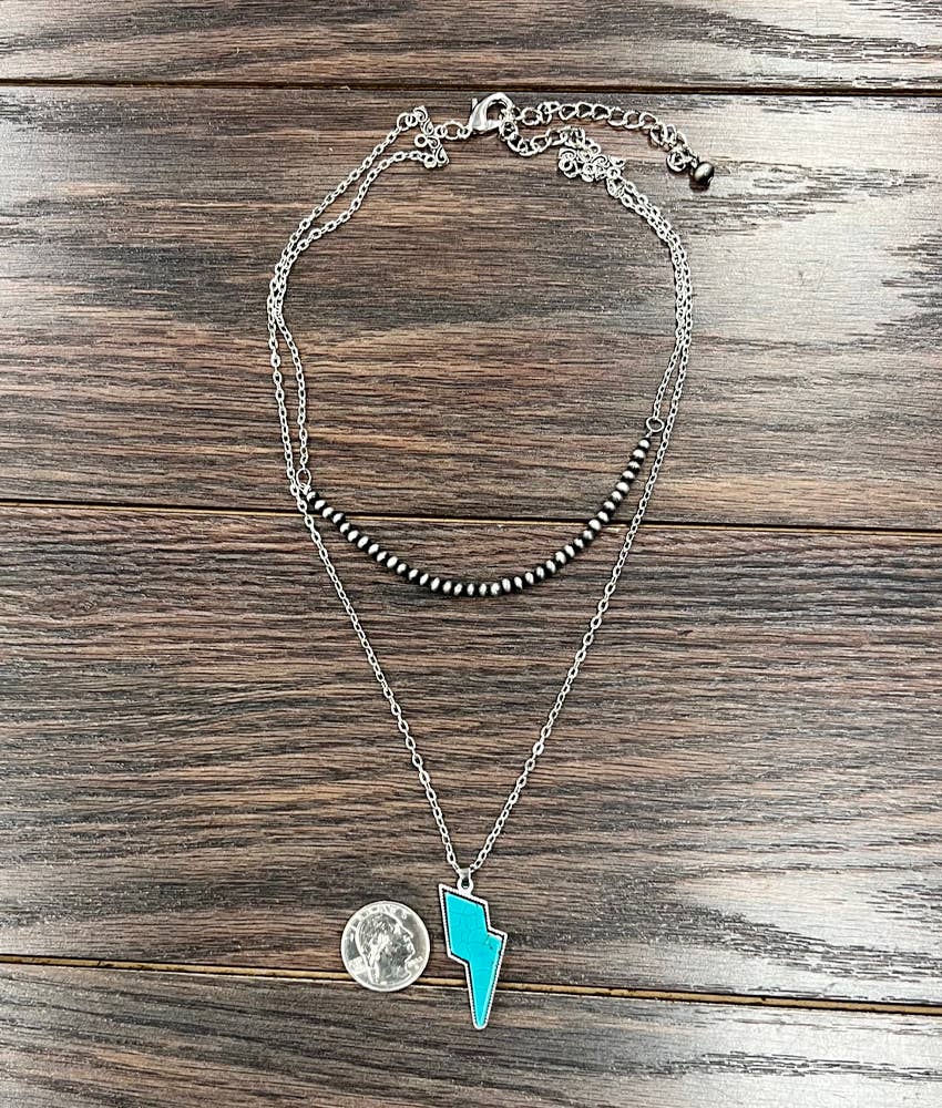 Handmade Bolt Turquoise Necklace 20"