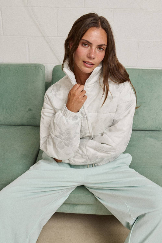 FLORAL ZIP UP PUFFER JACKET