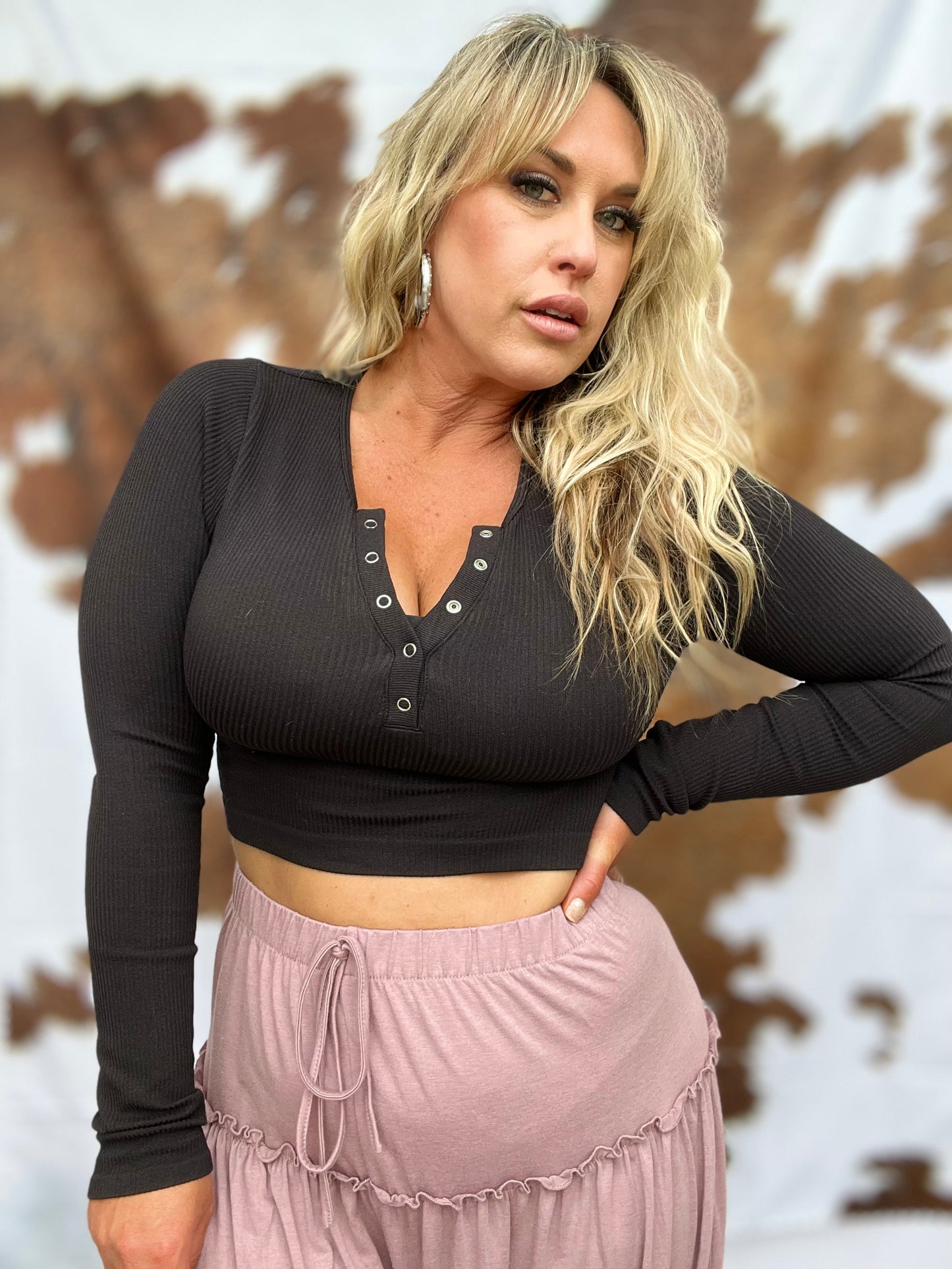 Dakota Ribbed Black Crop