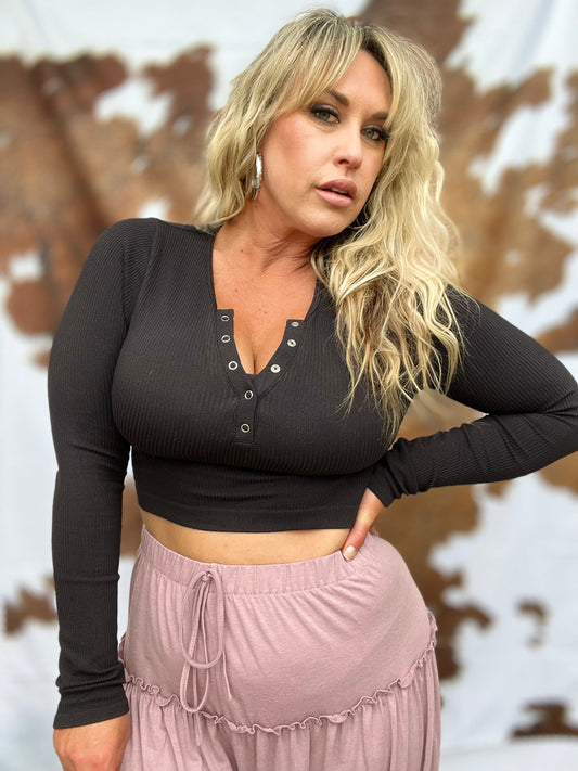 Dakota Ribbed Black Crop