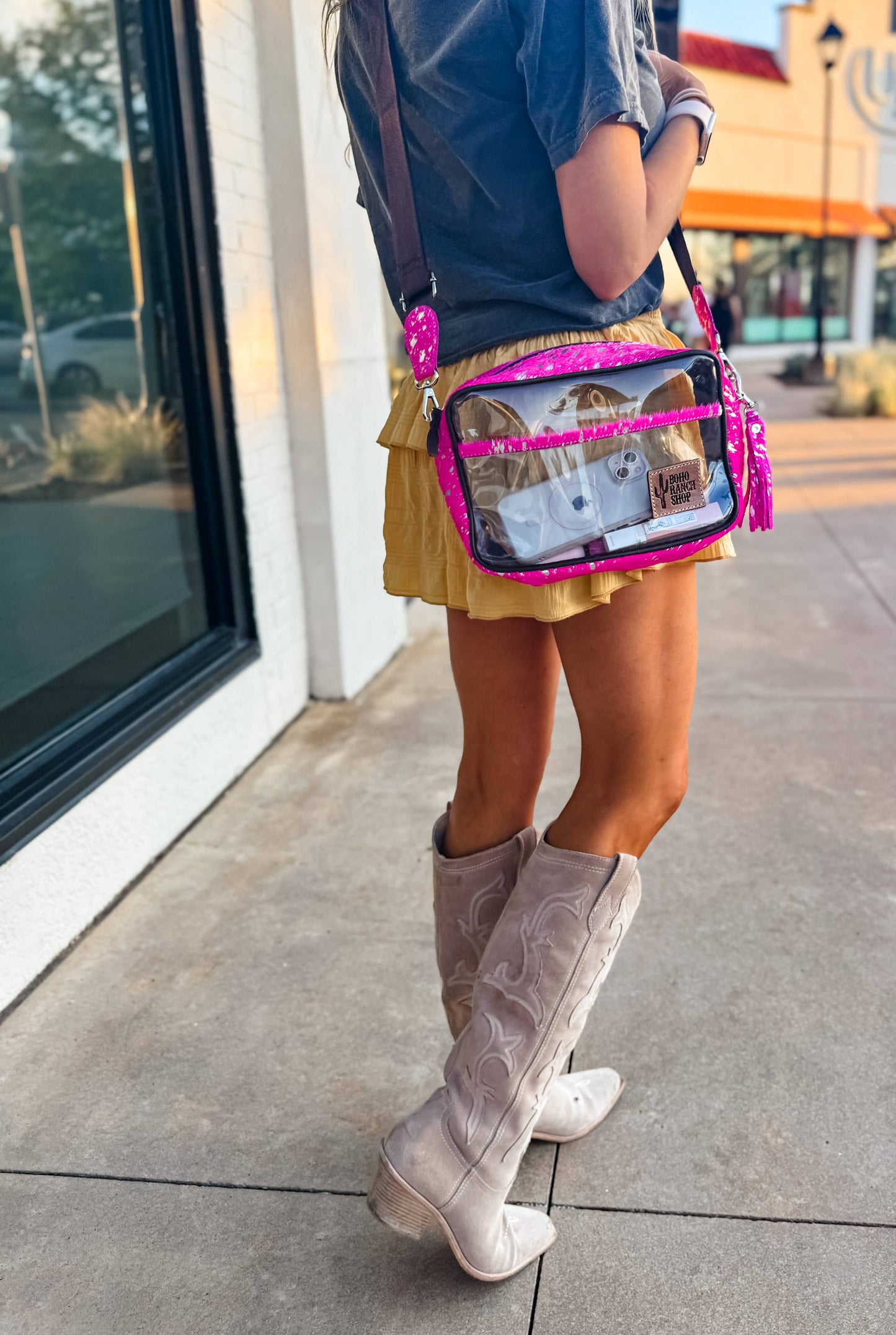 Peyton Clear Cowhide Concert Crossbody Purse