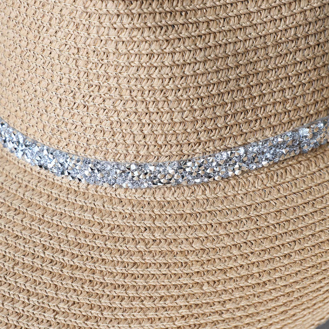 Rhinestone Band Straw Panama Cowboy Hat