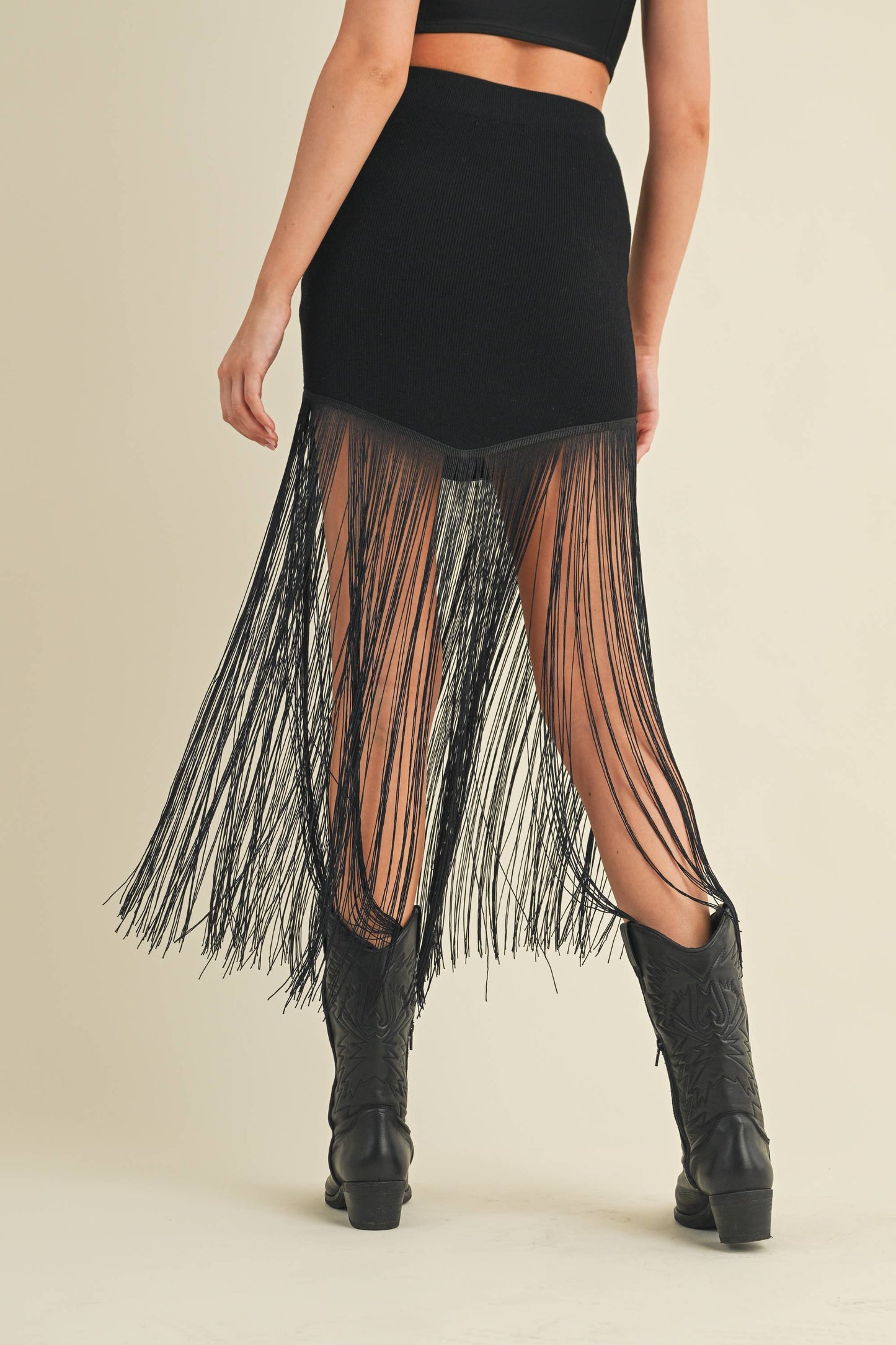 Country Side Knit Skirt with Long Fringe