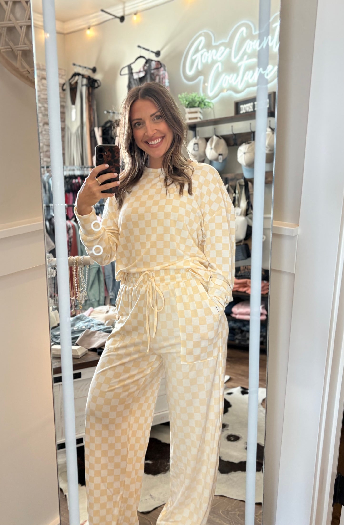 Checker Top and Pants Lounge Set