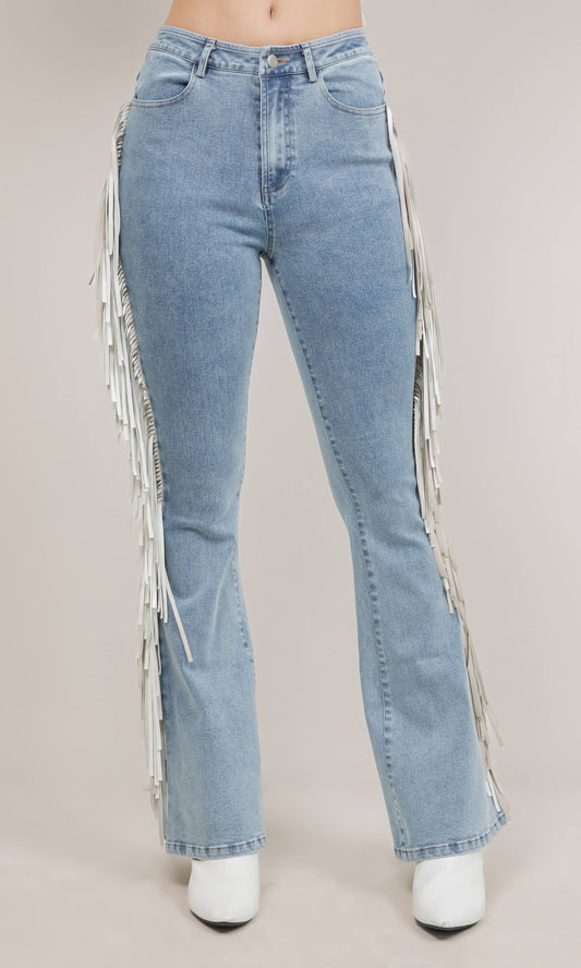 SOUTHERN BELLE SIDE FRINGE DENIM PANTS