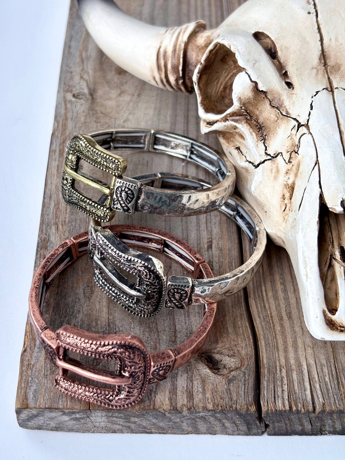 Western Belt Buckle Bar Bangle Stretch Bracelet