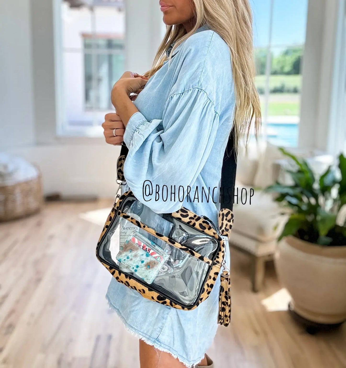 Peyton Clear Cowhide Concert Crossbody Purse