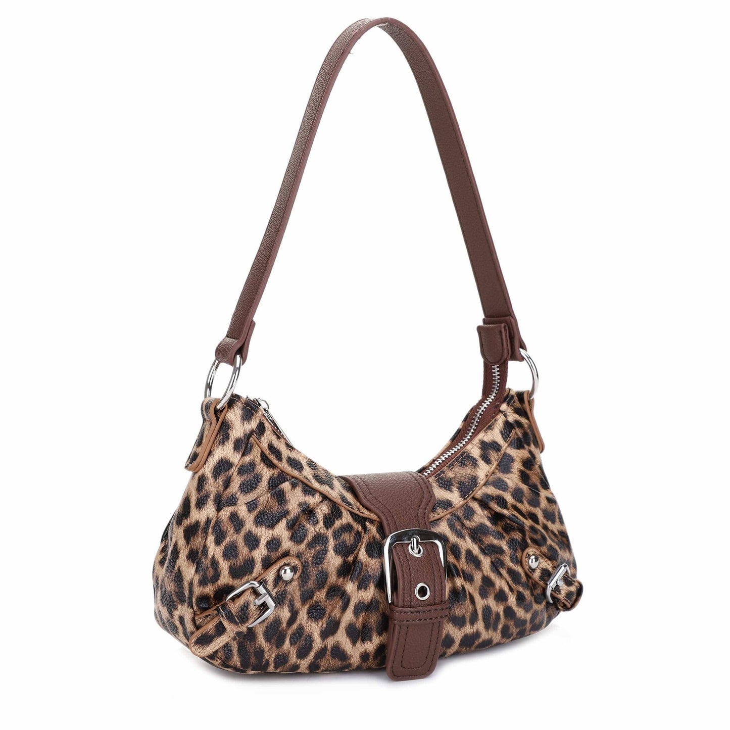Leopard Print Buckle Baguette Shoulder Bag