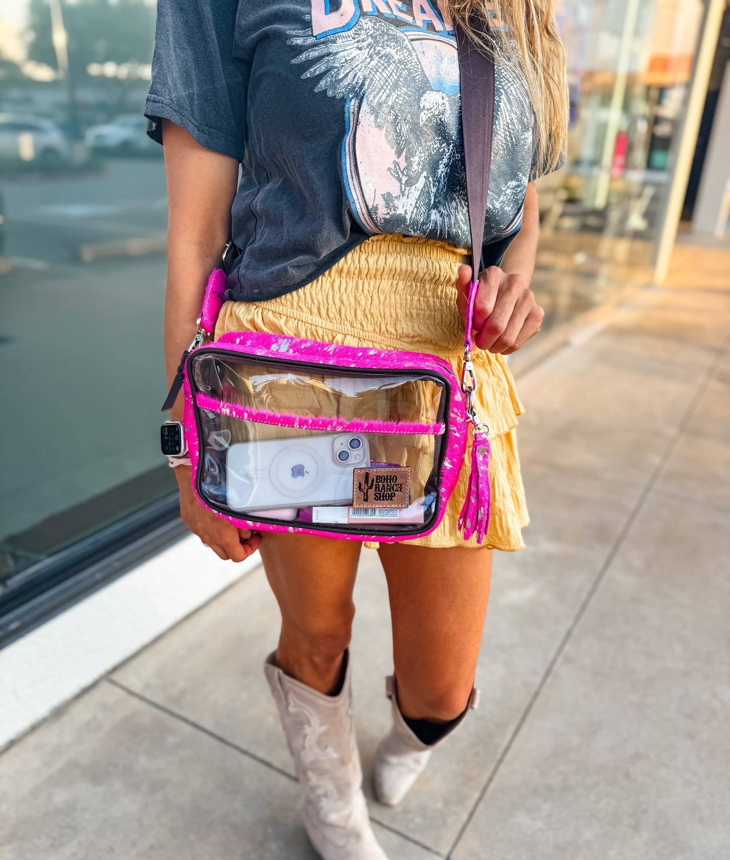 Peyton Clear Cowhide Concert Crossbody Purse