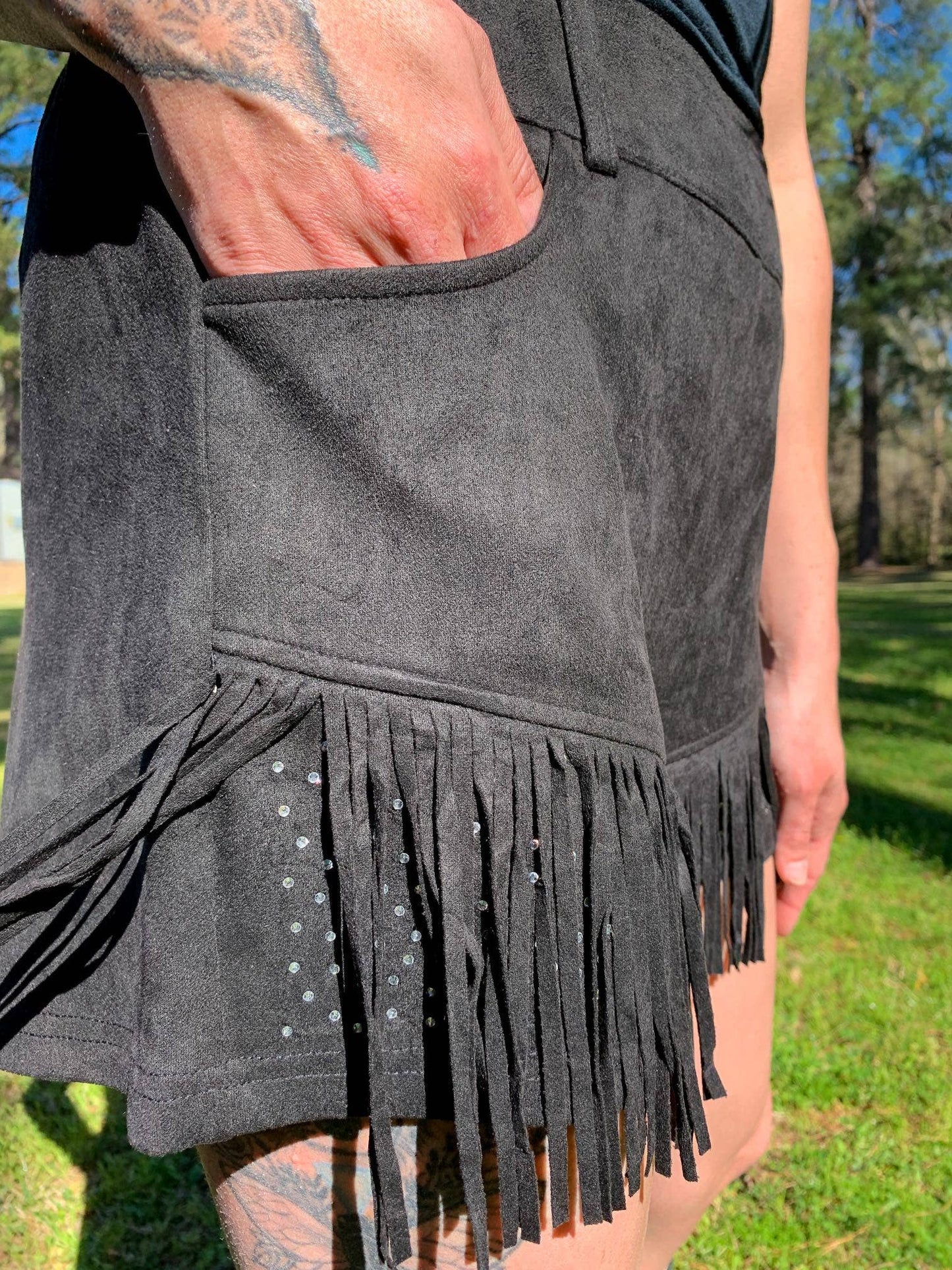 Dixie Rhinestone Embellished Fringe Shorts