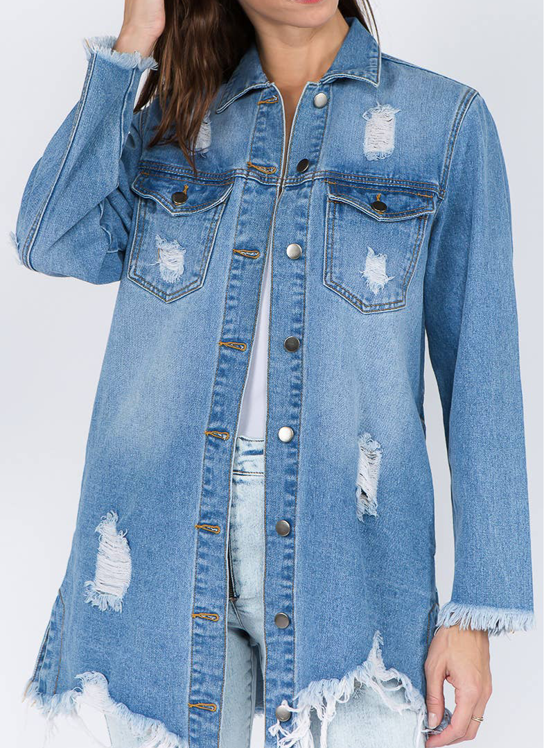 DISTRESSED DENIM SHIRT STYLE JACKET