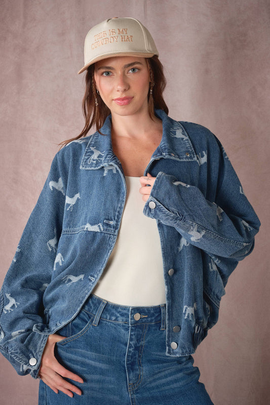 Western Horse Jacquard Denim Jacket