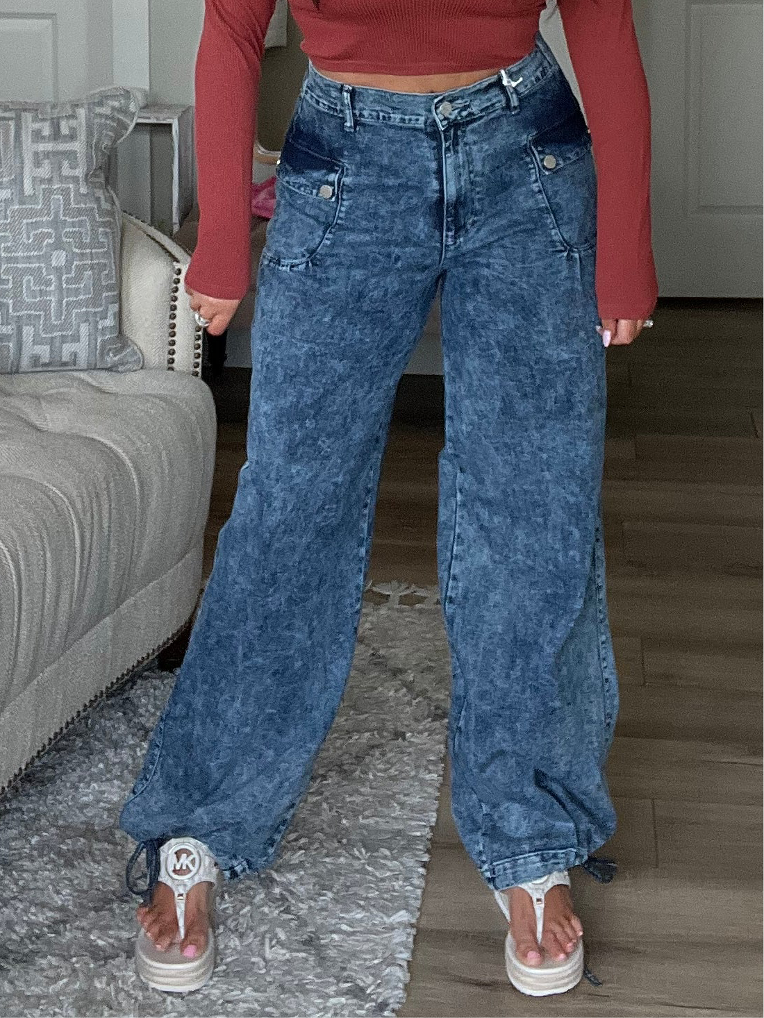 CHARLIE CINCH HEM WIDE LEG JEANS