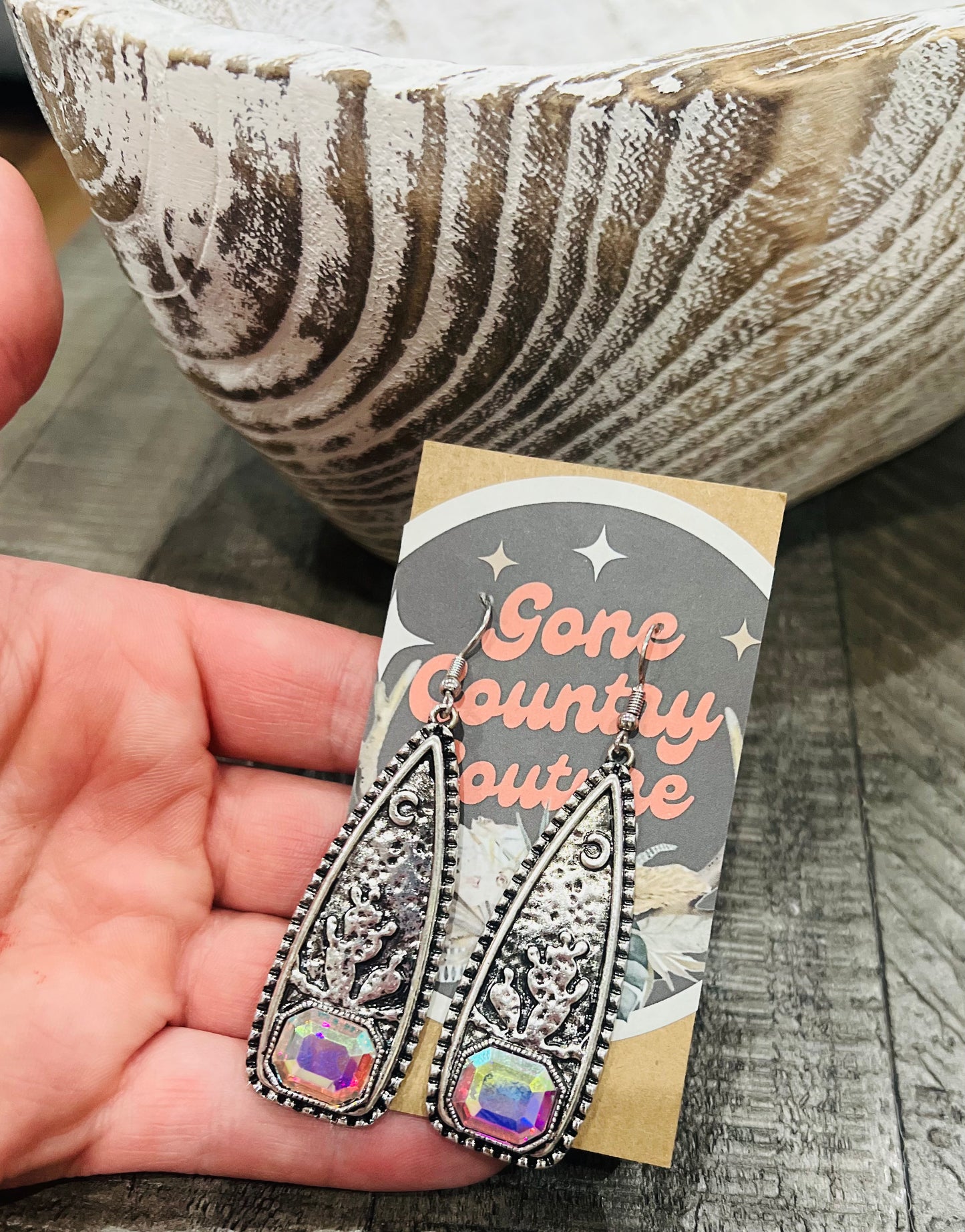Western Cactus Glass Rhinestone Metal Earrings