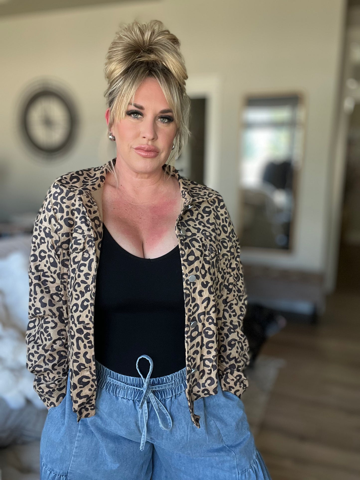 Leopard Button Corduroy Jacket