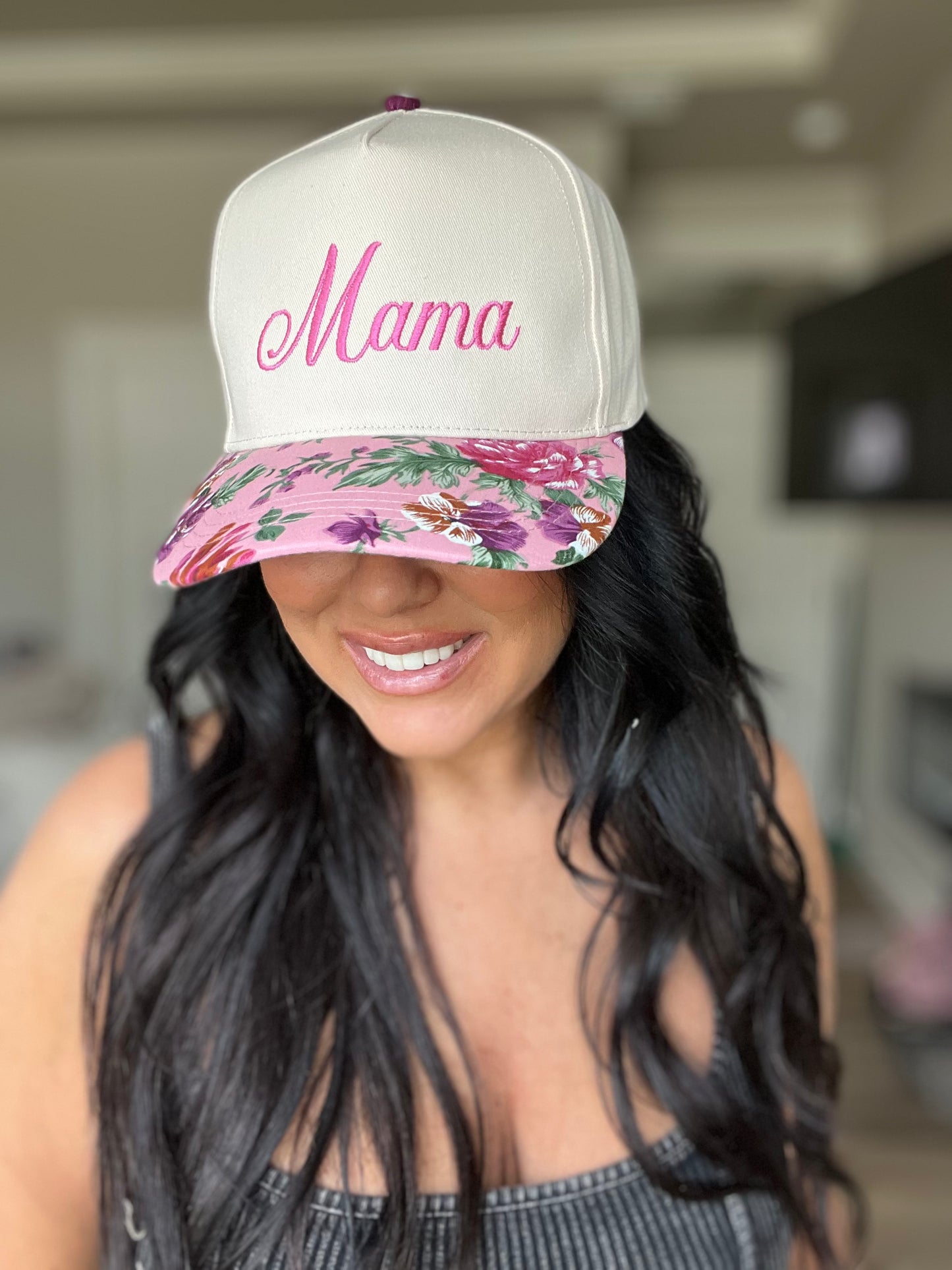 Mama Embroidery Floral Two-Tone Trucker Hat