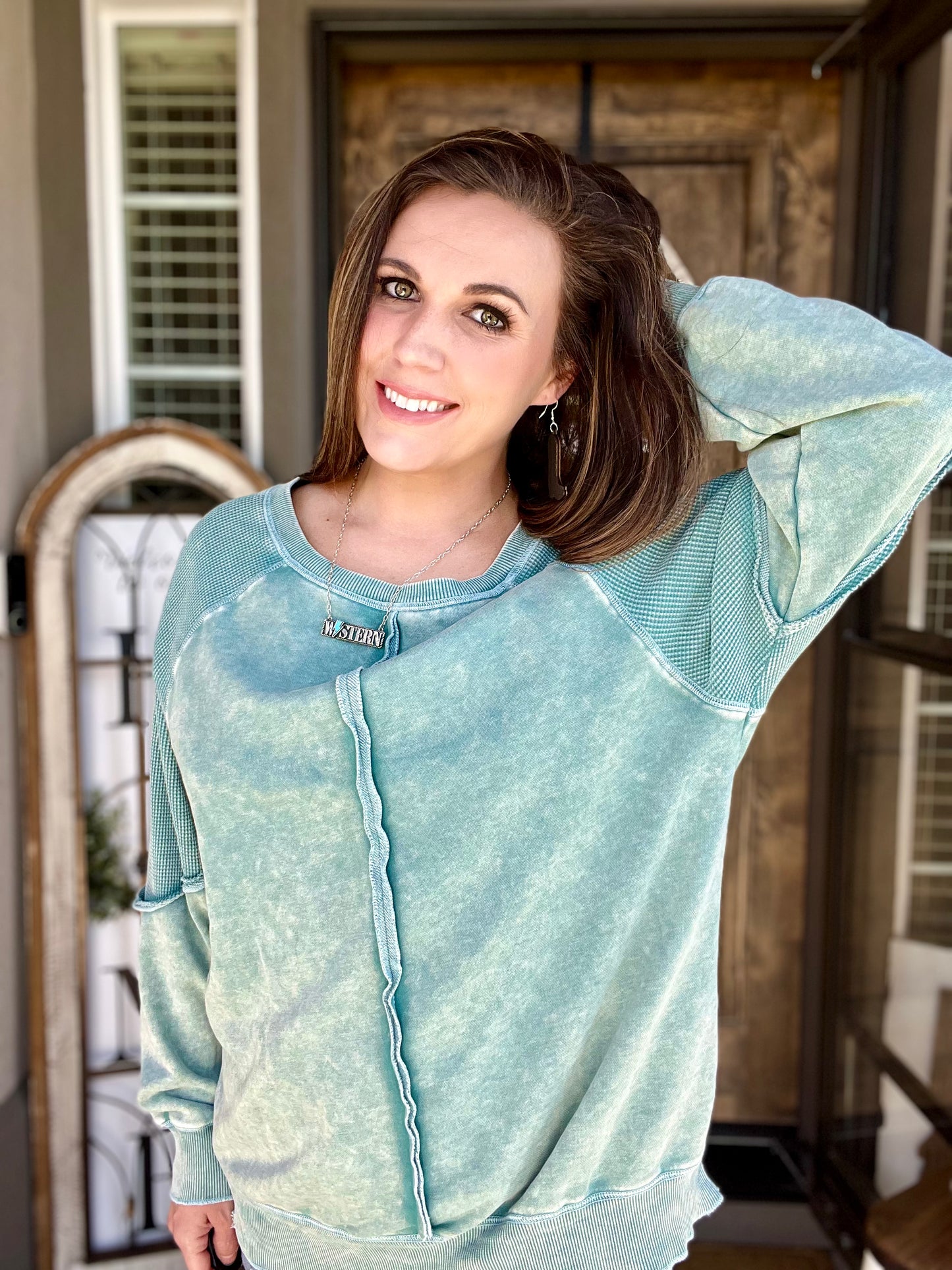 Meadow Mist Waffle Knit Pullover
