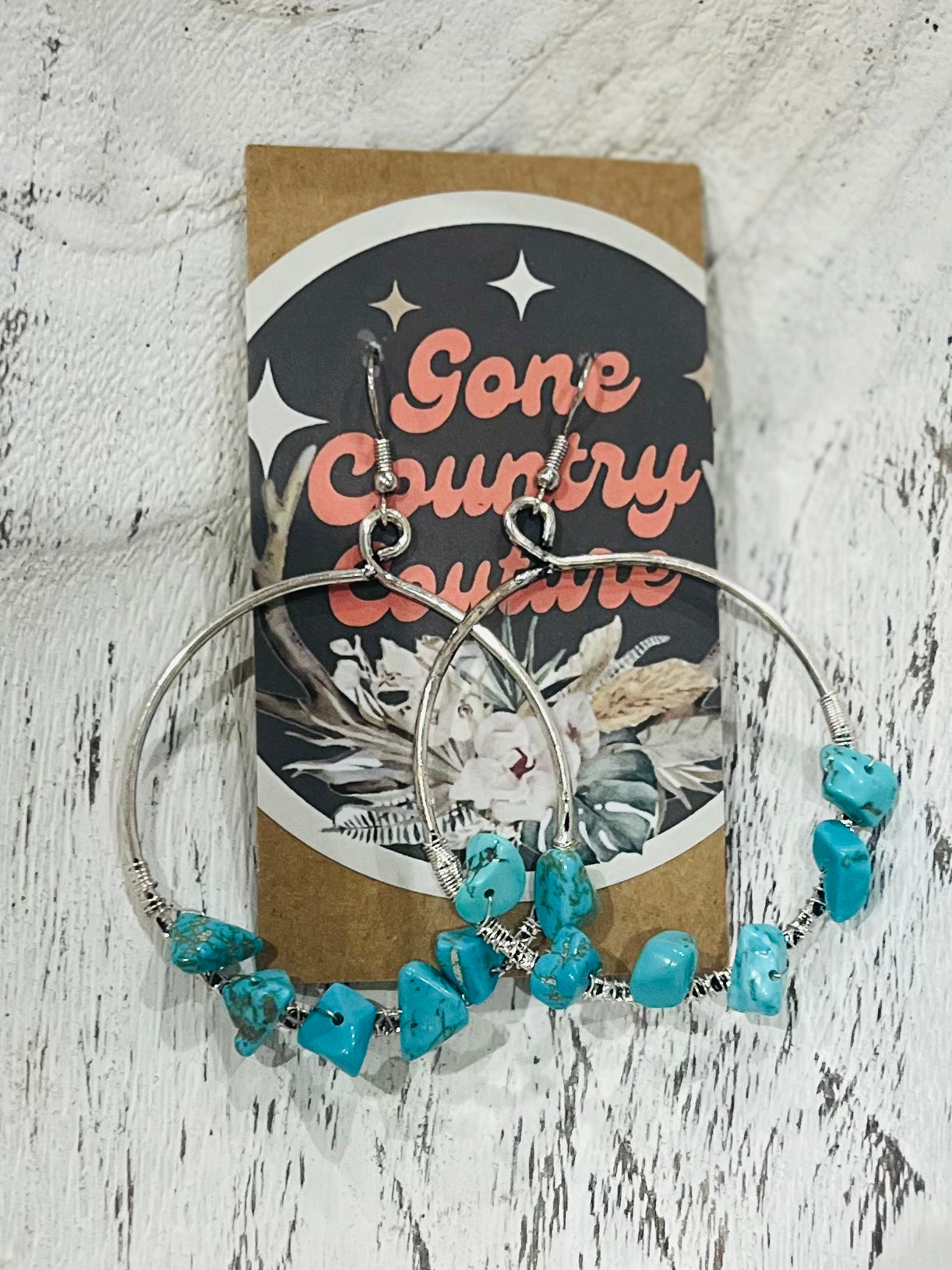 Turquoise Stone Hoop Western Earrings