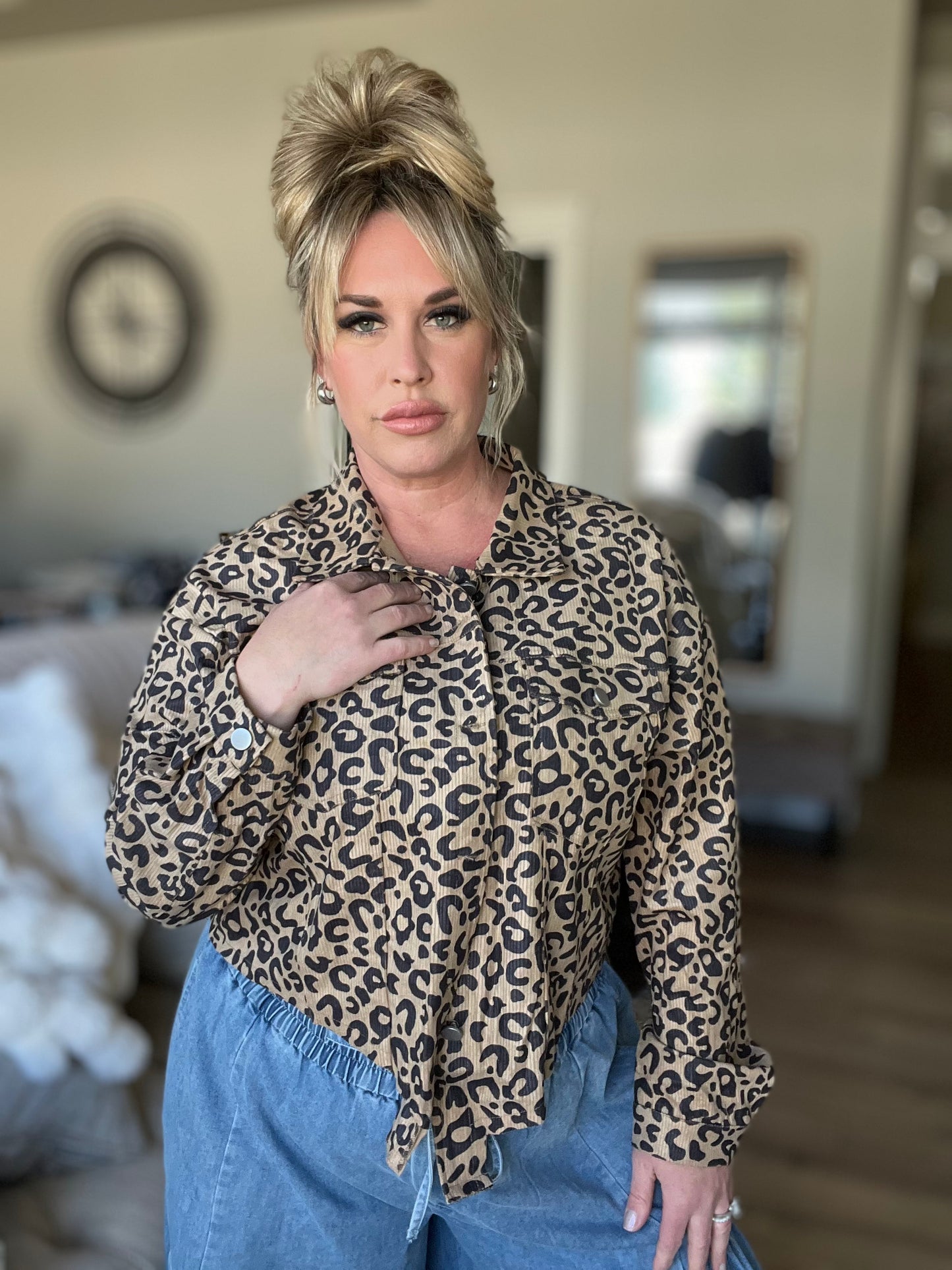 Leopard Button Corduroy Jacket